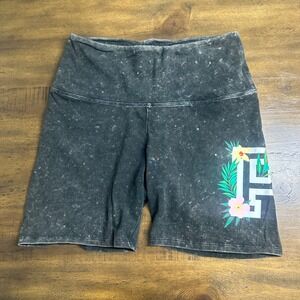 PINK Victoria's Secret Acid Wash Tropical Floral Biker Shorts Womens Medium Grey